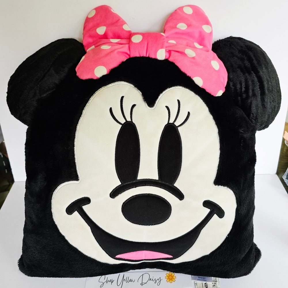 Disney Minnie‎ Mouse Signed HUGE Pillow 20"x20" w/Ears and Bow Decorative -1178